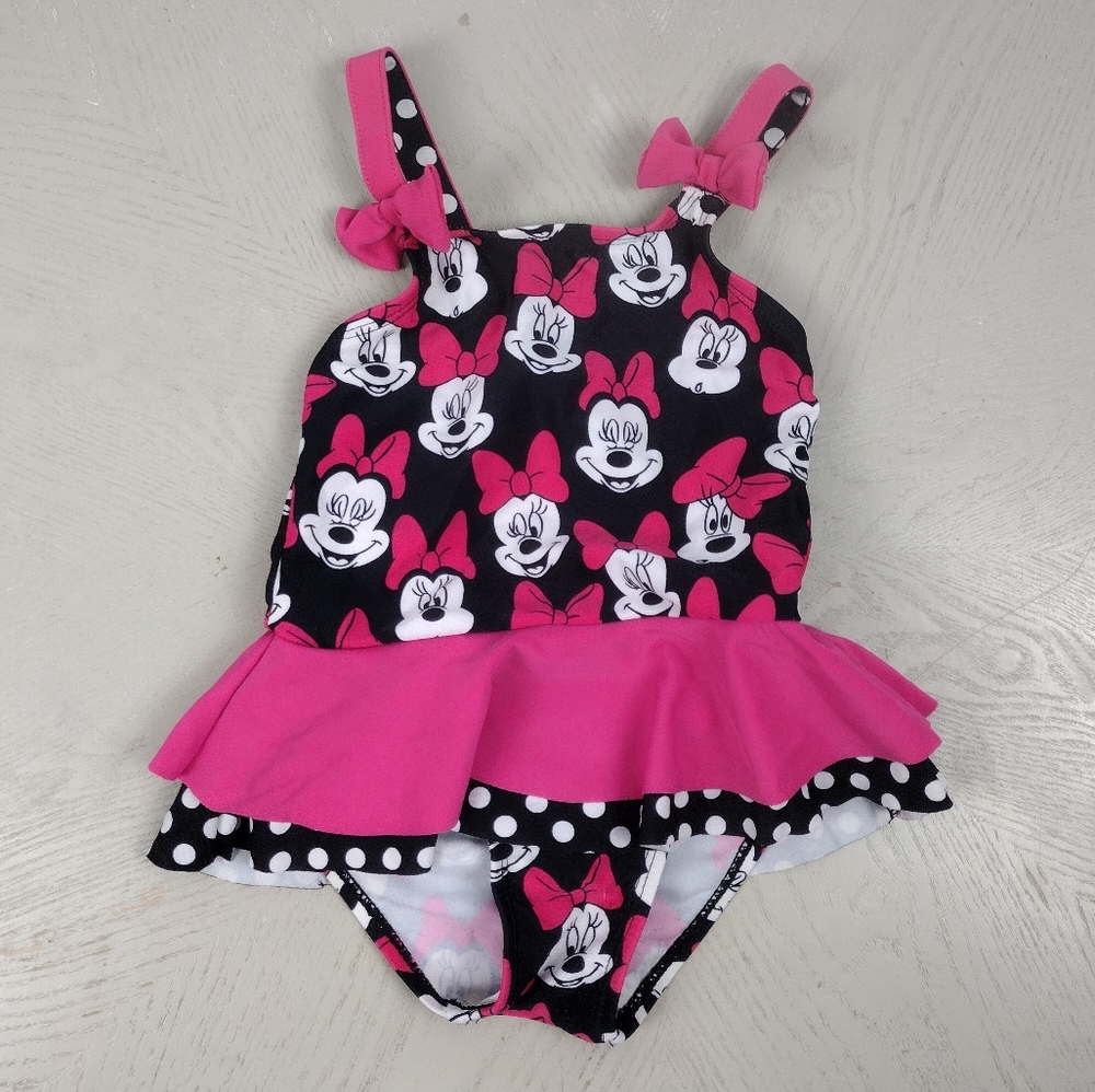 Pink and Black Minnie Mouse Baby Swimsuit